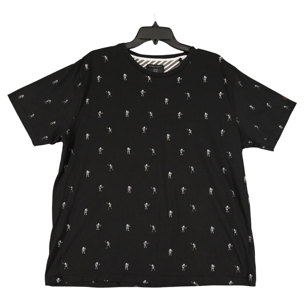 Denim & Flower Ricky Singh T-Shirt Mens XL Skeleton Print Black Casual Tee
